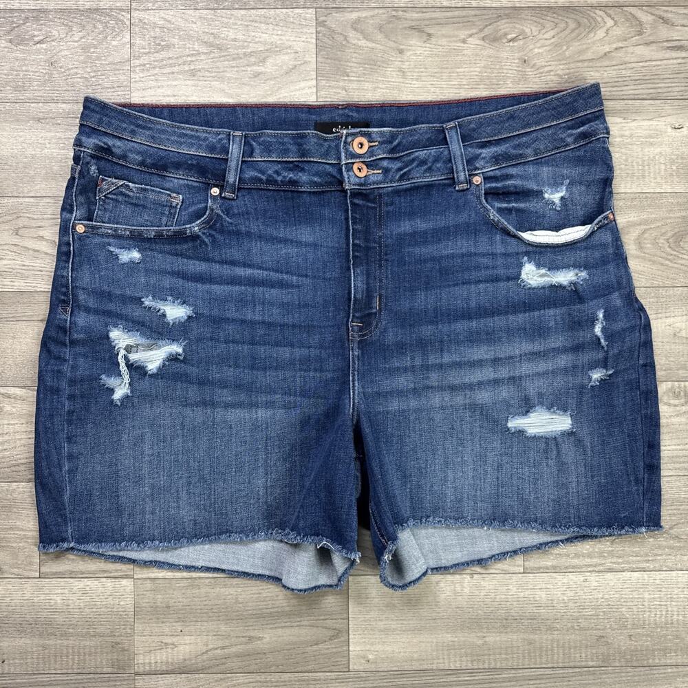Edgely Original Fit High Rise Denim Jean Shorts Ripped Dark Wash sz 22W